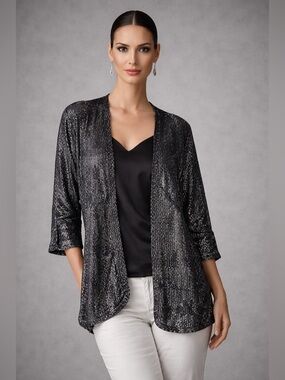 Chico's Black and White Textured cardigan